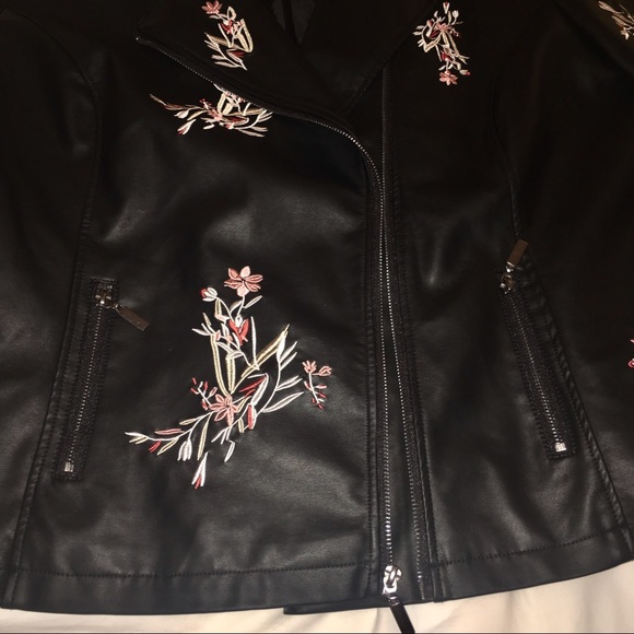 Floral Embroidered Faux Leather Jacket - Picture 8 of 8
